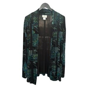 The Travel Collection Tropical Print Slinky Knit Open Front Cardigan Jacket 1X
